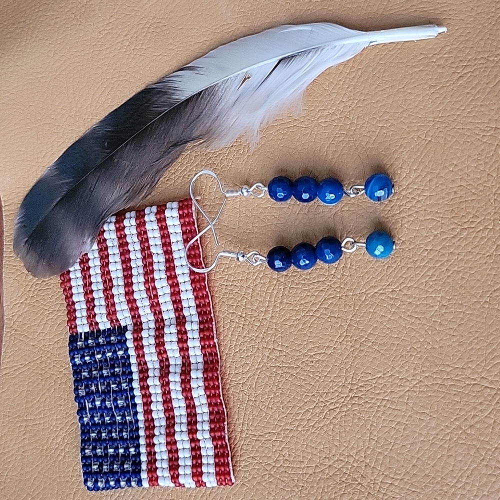 Blue Agate Dangle Earrings Southwestern Boho Artsy Gift Jewelry Whimsical